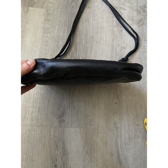 Vintage 80s Artisan Handmade Black Leather Purse With Mother Of Pearl Accent - Picture 5 of 14